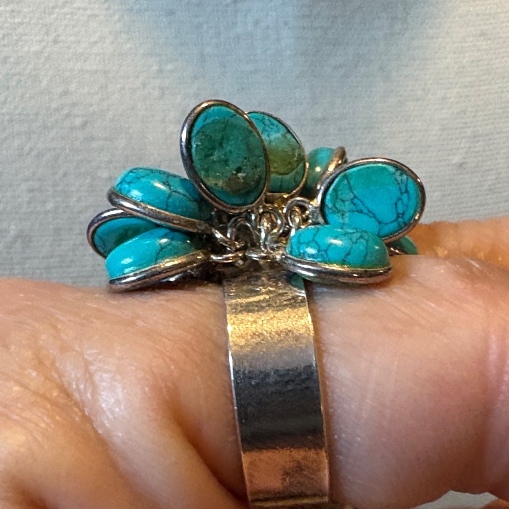 Turquoise Cluster .925 Silver Ring - image 8